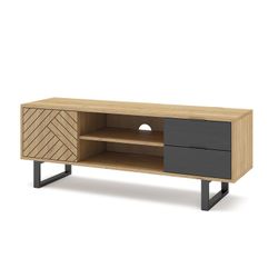 Meuble TV en bois naturel et noir, 140 x 40 x 51,5 cm | Madone
