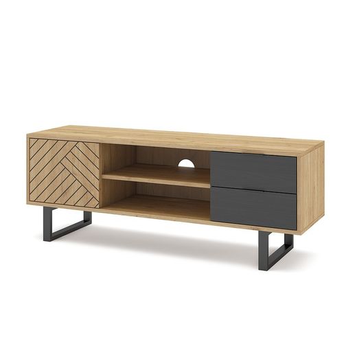 Meuble TV en bois naturel et noir, 140 x 40 x 51,5 cm | Madone