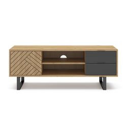 Meuble TV en bois naturel et noir, 140 x 40 x 51,5 cm | Madone