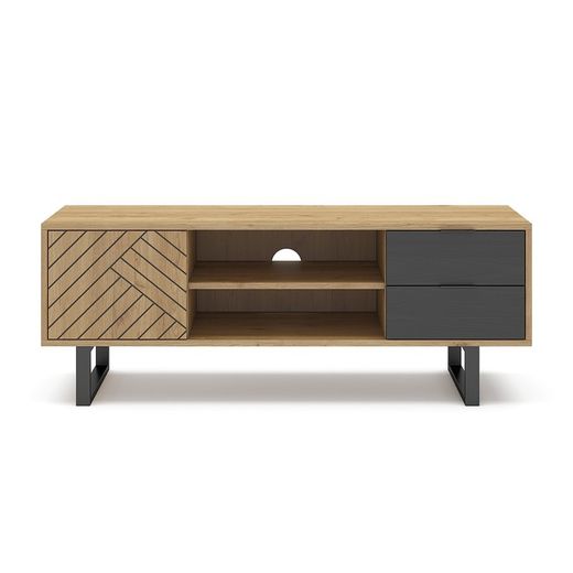 Meuble TV en bois naturel et noir, 140 x 40 x 51,5 cm | Madone