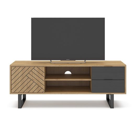 Meuble TV en bois naturel et noir, 140 x 40 x 51,5 cm | Madone