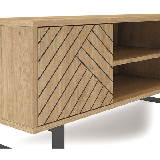 Meuble TV en bois naturel et noir, 140 x 40 x 51,5 cm | Madone