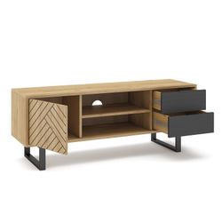 Meuble TV en bois naturel et noir, 140 x 40 x 51,5 cm | Madone