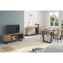 Meuble TV en bois naturel et noir, 140 x 40 x 51,5 cm | Madone