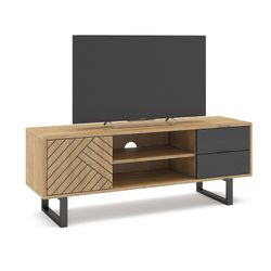 Meuble TV en bois naturel et noir, 140 x 40 x 51,5 cm | Madone