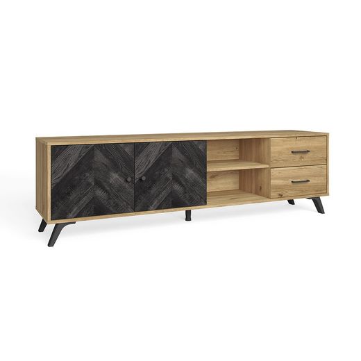 Trä-tv-bänk i natur och svart, 180,5 x 40 x 53,1 cm | Delta