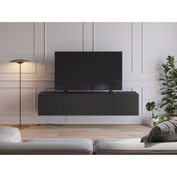 Ξύλινη βάση τηλεόρασης σε μαύρο χρώμα, 180 x 35 x 38 εκ. | Daroca
