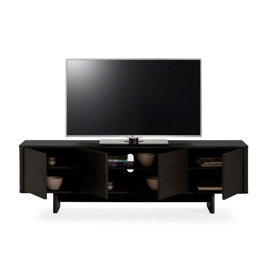 Wooden TV stand in black, 180 x 40 x 55 cm | Solei