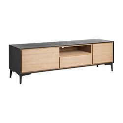 Móvel TV de madeira em preto e cor natural, 146 x 40 x 44 cm | Brussa