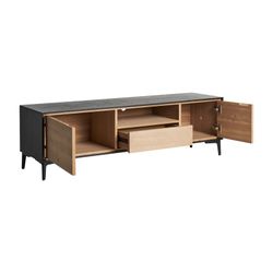 Móvel TV de madeira em preto e cor natural, 146 x 40 x 44 cm | Brussa