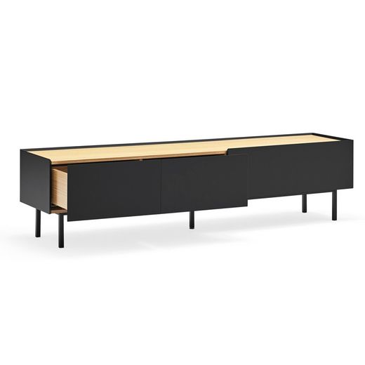 Black and oak wooden TV stand, 180 x 40 x 45 cm | Arista