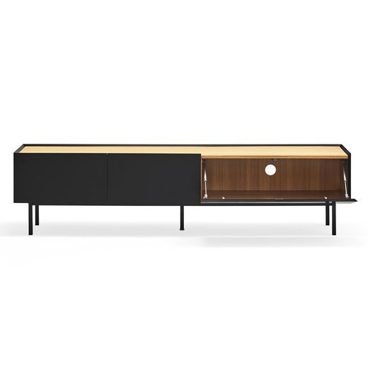 Black and oak wooden TV stand, 180 x 40 x 45 cm | Arista