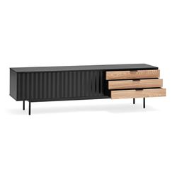 Wooden TV stand in black and light oak, 180 x 40 x 52 cm | Sierra
