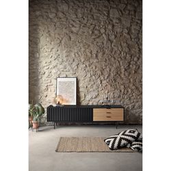 Wooden TV stand in black and light oak, 180 x 40 x 52 cm | Sierra