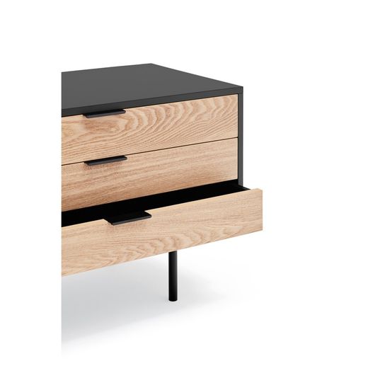 Wooden TV stand in black and light oak, 180 x 40 x 52 cm | Sierra
