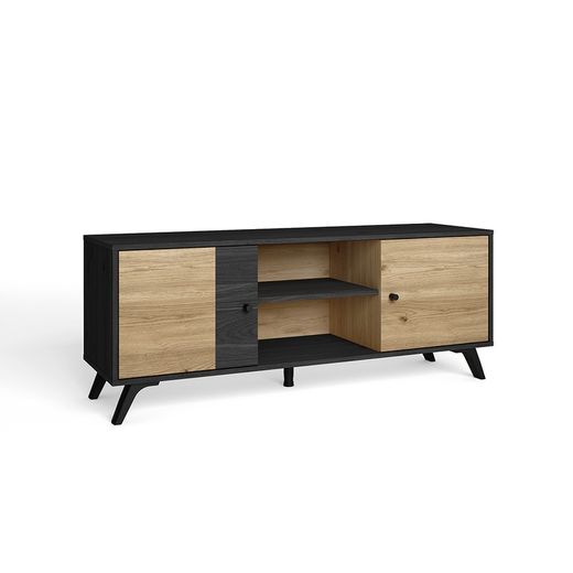 Meuble TV en noir et bois naturel, 136,3 x 40 x 53,1 cm | bocami