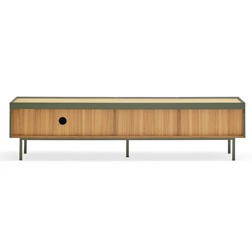 Wooden TV stand in light green and oak, 180 x 40 x 45 cm | Arista
