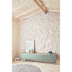 Wooden TV stand in light green and oak, 180 x 40 x 45 cm | Arista