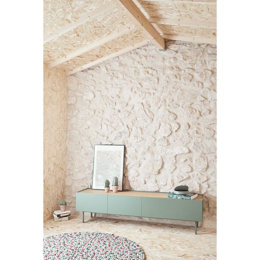 Wooden TV stand in light green and oak, 180 x 40 x 45 cm | Arista