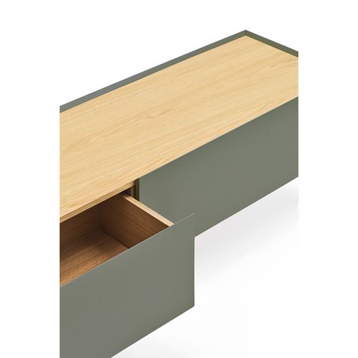 Wooden TV stand in light green and oak, 180 x 40 x 45 cm | Arista