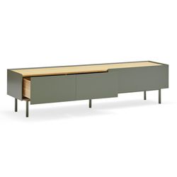 Wooden TV stand in light green and oak, 180 x 40 x 45 cm | Arista
