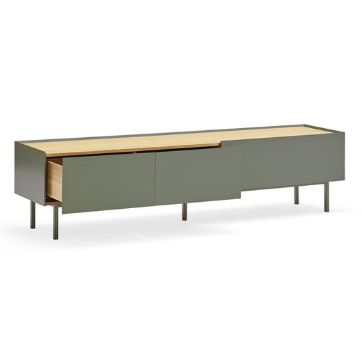 Wooden TV stand in light green and oak, 180 x 40 x 45 cm | Arista