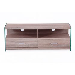 TV cabinet in wood and natural/transparent glass, 121 x 39 x 44 cm | Evan