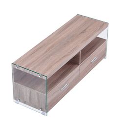 TV cabinet in wood and natural/transparent glass, 121 x 39 x 44 cm | Evan
