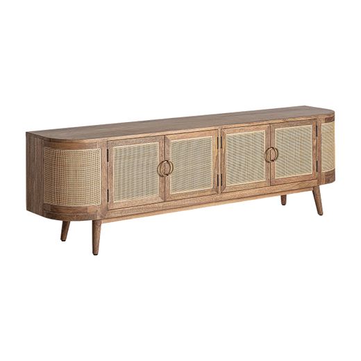 Mueble TV de madera y fibras naturales en marrón, 200 x 40 x 61 cm | Beckley