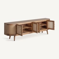 Mueble TV de madera y fibras naturales en marrón, 200 x 40 x 61 cm | Beckley