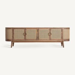 Mueble TV de madera y fibras naturales en marrón, 200 x 40 x 61 cm | Beckley