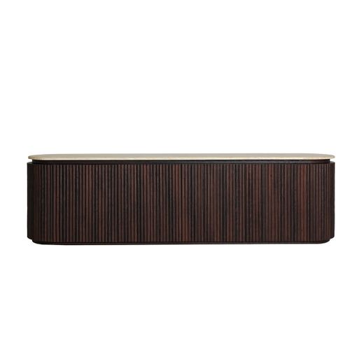 Mueble TV de madera y mármol sintético en marrón, 200 x 40 x 55 cm | Verona