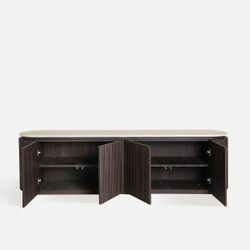 Mueble TV de madera y mármol sintético en marrón, 200 x 40 x 55 cm | Verona