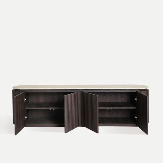 Mueble TV de madera y mármol sintético en marrón, 200 x 40 x 55 cm | Verona