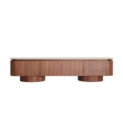 Mueble TV de madera y mármol sintético en marrón y beige, 200 x 41 x 45 cm | Dune