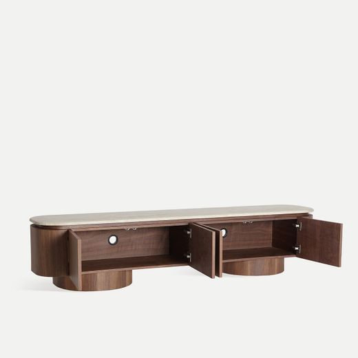 Mueble TV de madera y mármol sintético en marrón y beige, 200 x 41 x 45 cm | Dune