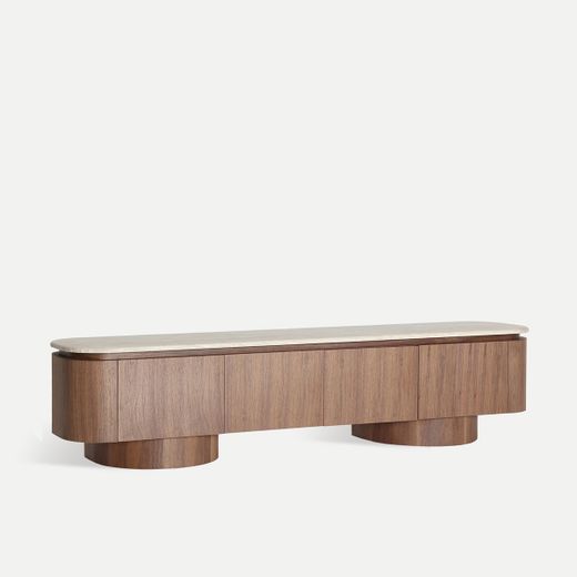 Mueble TV de madera y mármol sintético en marrón y beige, 200 x 41 x 45 cm | Dune