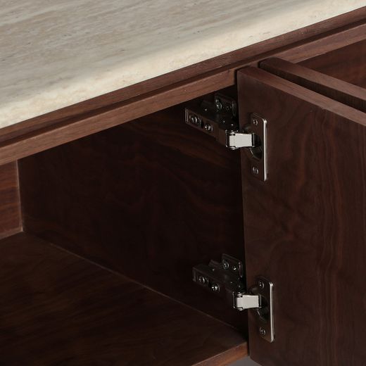 Mueble TV de madera y mármol sintético en marrón y beige, 200 x 41 x 45 cm | Dune
