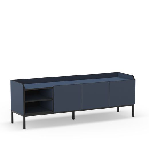 Mueble TV de madera y metal en azul, 160 x 42 x 55 cm | Adara