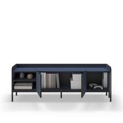 Meuble TV en bois et métal bleu, 160 x 42 x 55 cm | Adara