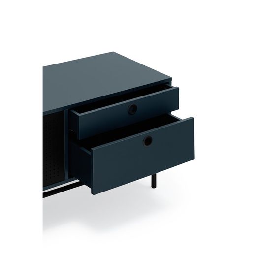Dark blue and black wood and metal TV stand, 180 x 40 x 52 cm | Punto