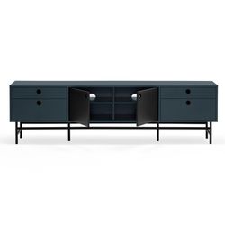 Dark blue and black wood and metal TV stand, 180 x 40 x 52 cm | Punto