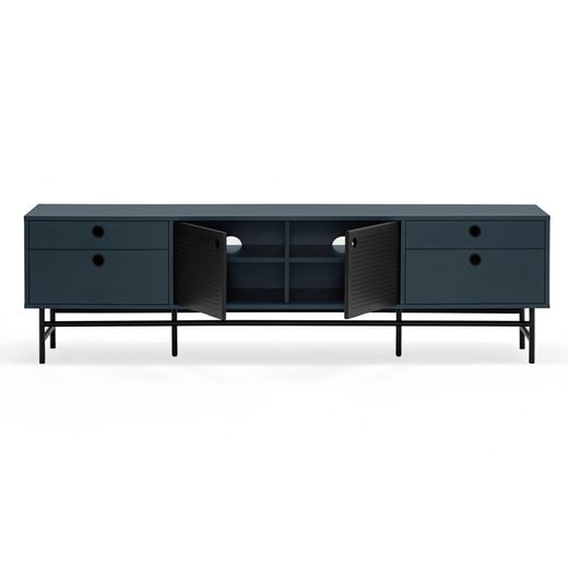 Dark blue and black wood and metal TV stand, 180 x 40 x 52 cm | Punto