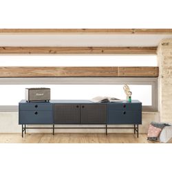 Dark blue and black wood and metal TV stand, 180 x 40 x 52 cm | Punto