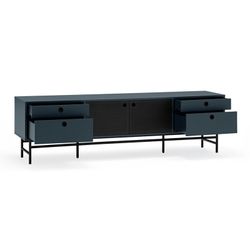 Dark blue and black wood and metal TV stand, 180 x 40 x 52 cm | Punto
