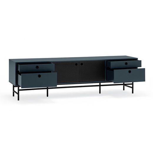 Dark blue and black wood and metal TV stand, 180 x 40 x 52 cm | Punto
