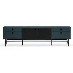 Dark blue and black wood and metal TV stand, 180 x 40 x 52 cm | Punto