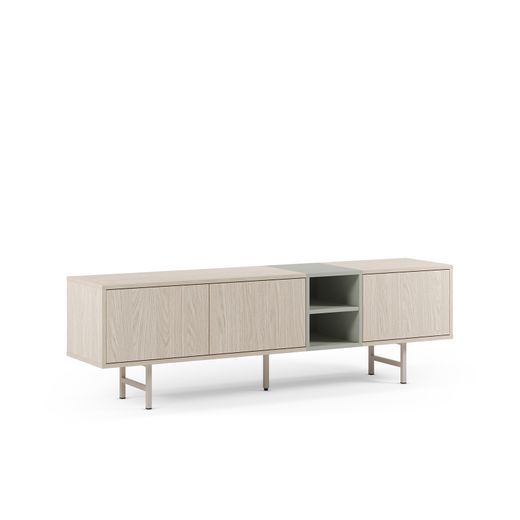 Mueble TV de madera y metal  en beige y verde, 180 x 40 x 55 cm | Thea