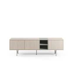 Beige and green wood and metal TV stand, 180 x 40 x 55 cm | Thea