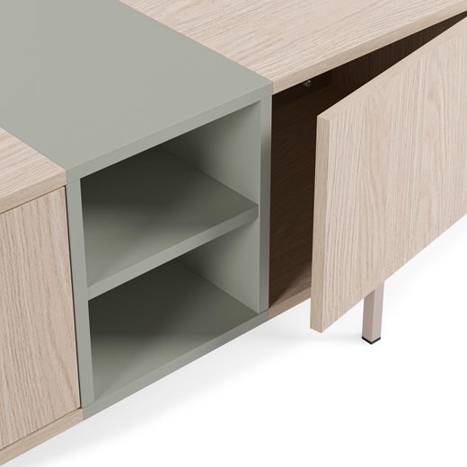 Beige and green wood and metal TV stand, 180 x 40 x 55 cm | Thea